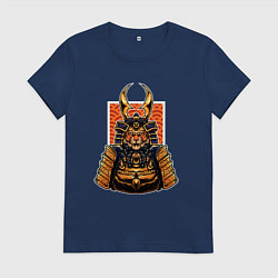 Футболка хлопковая женская Тигр - самурай, цвет: тёмно-синий