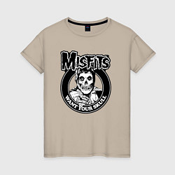 Футболка хлопковая женская Misfits want your skull, цвет: миндальный