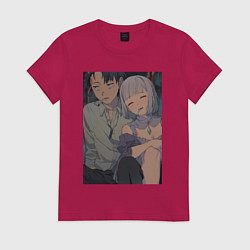 Футболка хлопковая женская Re:Zero Субару Нацуки Эмилия, цвет: маджента