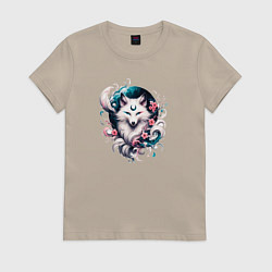 Футболка хлопковая женская Волшебная лиса Кумихо - Кицумэ, цвет: миндальный