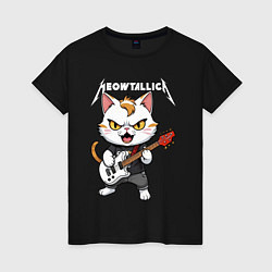 Футболка хлопковая женская Meowtallica rock, цвет: черный