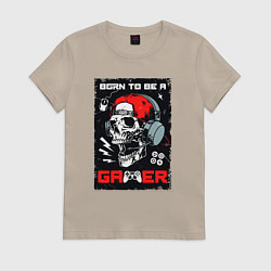 Футболка хлопковая женская Born to be gamer, цвет: миндальный