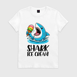 Футболка хлопковая женская Акула ест мороженое - нейросеть, цвет: белый