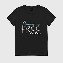 Футболка хлопковая женская Надпись free с буквой, стилизованной под кран, цвет: черный