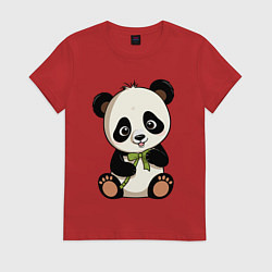 Футболка хлопковая женская Панда мультяшная, цвет: красный