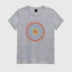 Футболка хлопковая женская Цветочно-кружевная мандала, цвет: меланж