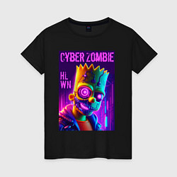 Футболка хлопковая женская Bart Simpson cyber zombie - halloween ai art, цвет: черный