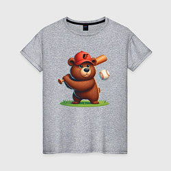 Футболка хлопковая женская Bear cub batter Baltimore Orioles - ai art, цвет: меланж