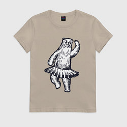 Футболка хлопковая женская Мишка балерина, цвет: миндальный