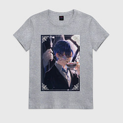 Футболка хлопковая женская Тёмный дворецкий Сиэль Фантомхайв пьет чай, цвет: меланж