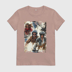 Футболка хлопковая женская Мотокросс -акварель, цвет: пыльно-розовый