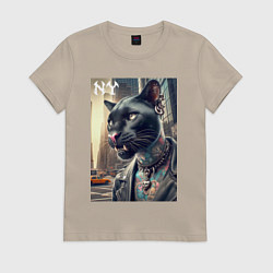 Футболка хлопковая женская Cool dude panther from New York - ai art, цвет: миндальный