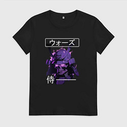 Футболка хлопковая женская Дух самурая - череп, цвет: черный