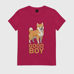 Футболка хлопковая женская Собака акита-ину, цвет: маджента