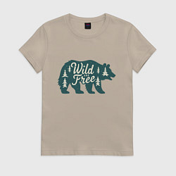 Футболка хлопковая женская Силуэт медведя, цвет: миндальный