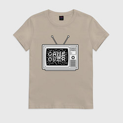 Футболка хлопковая женская Game over television, цвет: миндальный