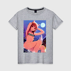 Футболка хлопковая женская Волчица и пряности Холо waifu, цвет: меланж