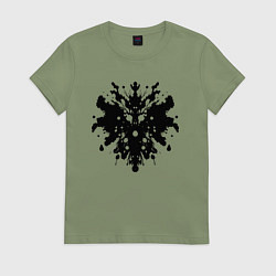 Футболка хлопковая женская Тест Роршаха - психоделическая абстракция, цвет: авокадо