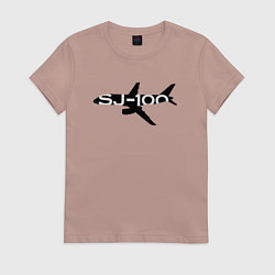 Футболка хлопковая женская Черный облик Superjet-100 с названием, цвет: пыльно-розовый