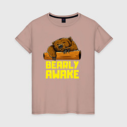 Футболка хлопковая женская Bearly awake, цвет: пыльно-розовый