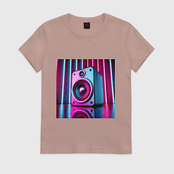 Футболка хлопковая женская Неоновая акустика на вечеринке, цвет: пыльно-розовый