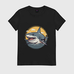 Футболка хлопковая женская Акула в кругу, цвет: черный