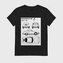 Футболка хлопковая женская Машина Porsche, цвет: черный
