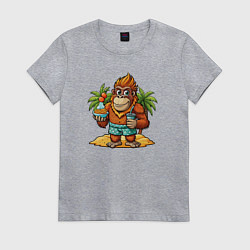 Футболка хлопковая женская Орангутанг на отдыхе, цвет: меланж
