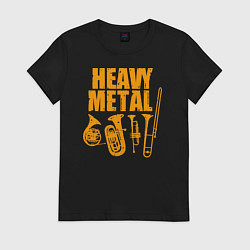 Футболка хлопковая женская Heavy metal - медные духовые, цвет: черный