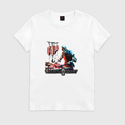 Футболка хлопковая женская Арт скелет мясник, цвет: белый