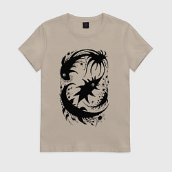 Футболка хлопковая женская Абстрактные твари - нейросеть, цвет: миндальный