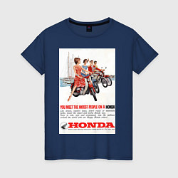 Футболка хлопковая женская Honda мотоцикл, цвет: тёмно-синий