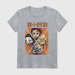 Футболка хлопковая женская Тандзиро Незуко Инозука и Зеницу Клинок рассекающи, цвет: меланж