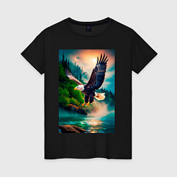 Футболка хлопковая женская Парящий орел, цвет: черный