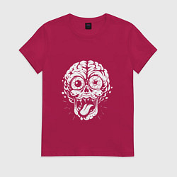 Футболка хлопковая женская Череп с мозгами и глазами, цвет: маджента