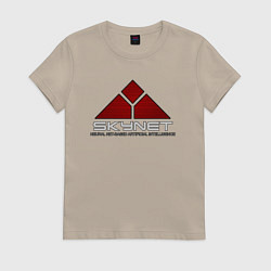 Футболка хлопковая женская Skynet - cyberdyne, цвет: миндальный