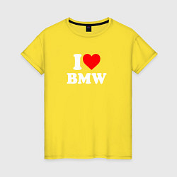 Футболка хлопковая женская I love my BMW, цвет: желтый