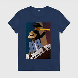 Футболка хлопковая женская Музыкант джаз, цвет: тёмно-синий