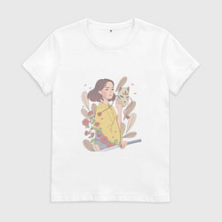 Футболка хлопковая женская Кицунэ, цвет: белый