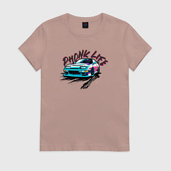 Футболка хлопковая женская Phonk life чёрный, цвет: пыльно-розовый