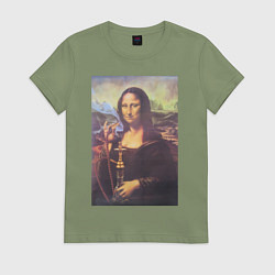 Футболка хлопковая женская Мона Лиза с кальяном, цвет: авокадо