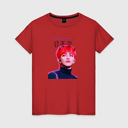 Футболка хлопковая женская Kim Hong Joong Ateez, цвет: красный