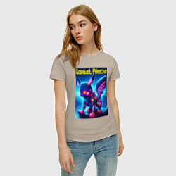 Футболка хлопковая женская Боевой Пикачу киборг, цвет: миндальный — фото 2