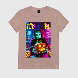 Футболка хлопковая женская Minecraft and halloween collaboration - ai art, цвет: пыльно-розовый