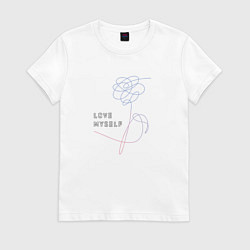 Футболка хлопковая женская BTS love myself, цвет: белый