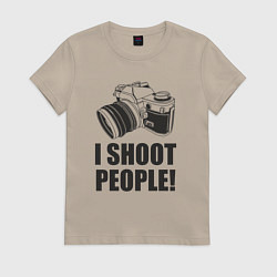 Футболка хлопковая женская Фоткаю людей, цвет: миндальный
