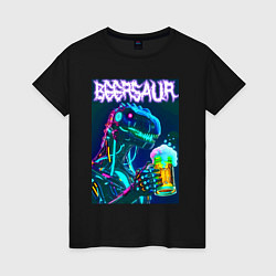 Футболка хлопковая женская Neon cyber beersaur - neon glow fantasy, цвет: черный