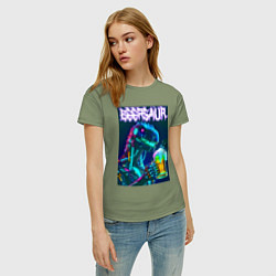 Футболка хлопковая женская Neon cyber beersaur - neon glow fantasy, цвет: авокадо — фото 2