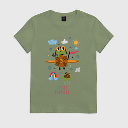 Футболка хлопковая женская Лягушонок пилот, цвет: авокадо