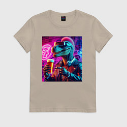Футболка хлопковая женская Neon beersaur - neon glow, цвет: миндальный